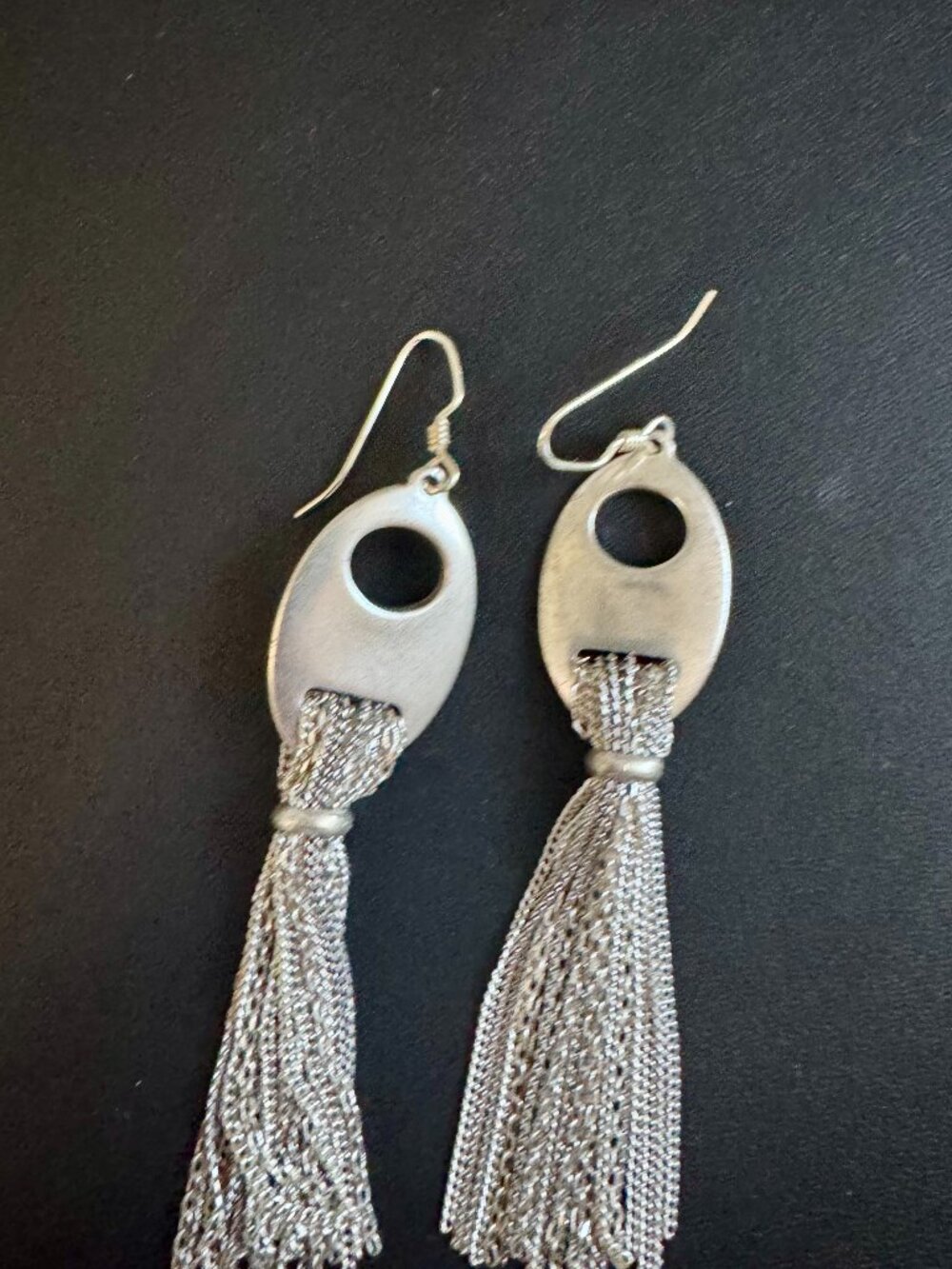 Silver Earrings: Disc and Chains